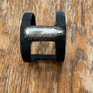 Black Cuff Bracelet with Pearl Accent